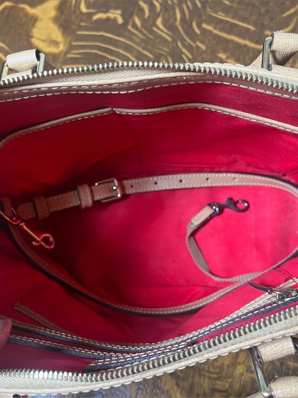 Dooney & Bourke Sorrento Zip Zip Camel Dome Satchel with Gold Hardware Purse. - Picture 6 of 7
